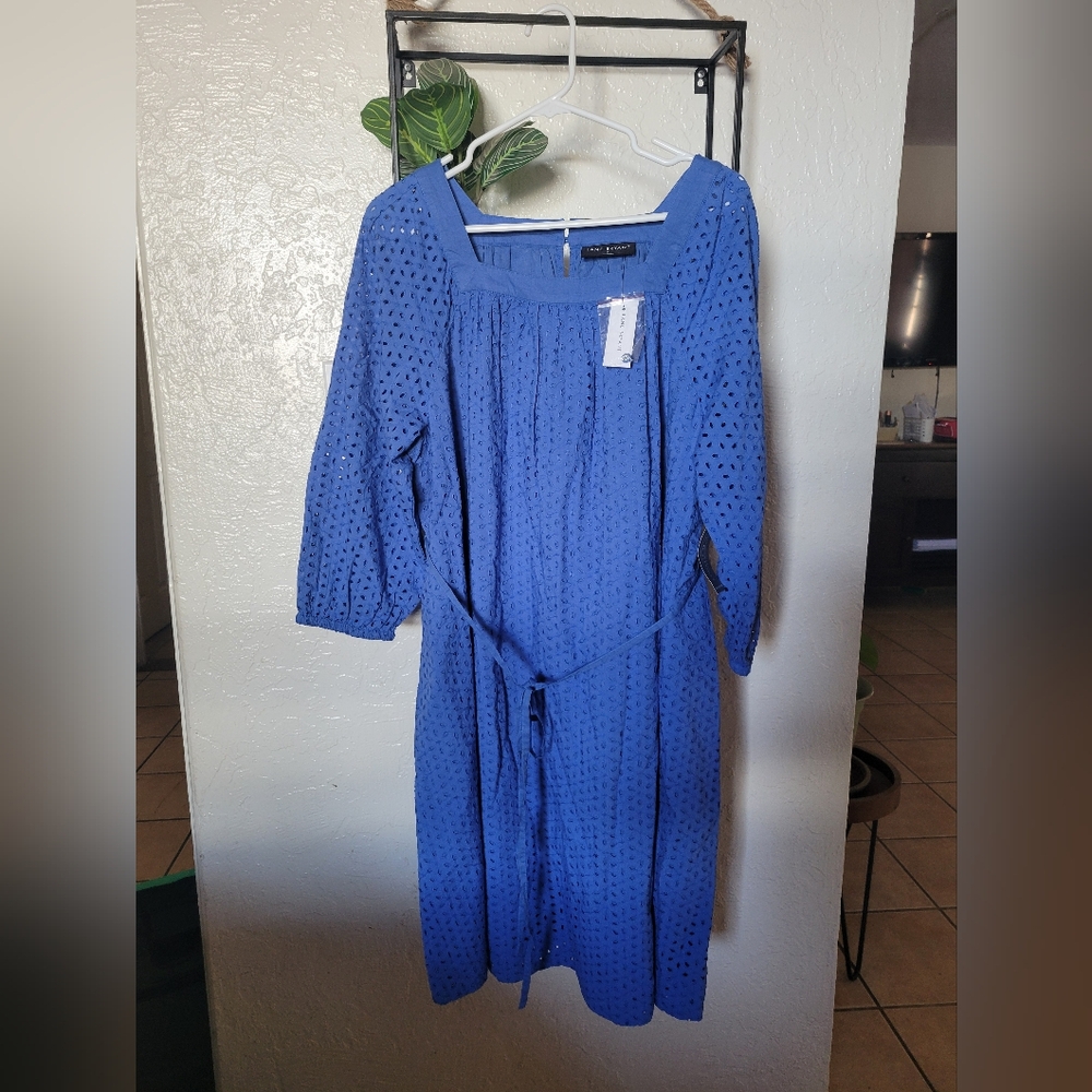 Square Neck Blue Eyelet Dress